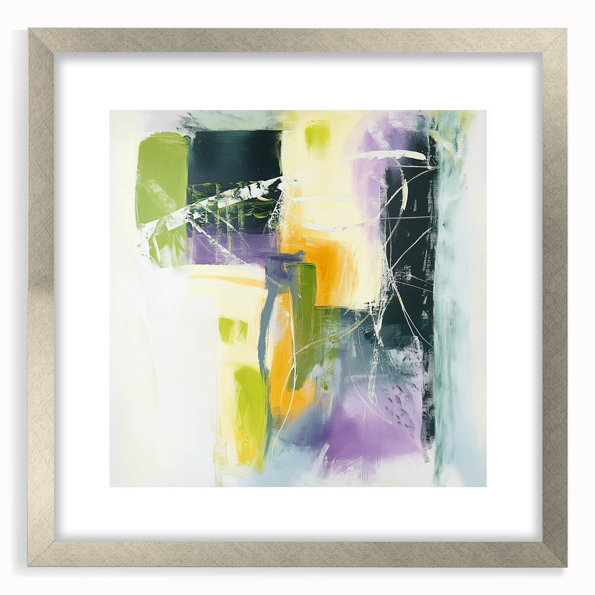 Geometric Abstract Wall Decor – Green, Purple & Yellow Expression
