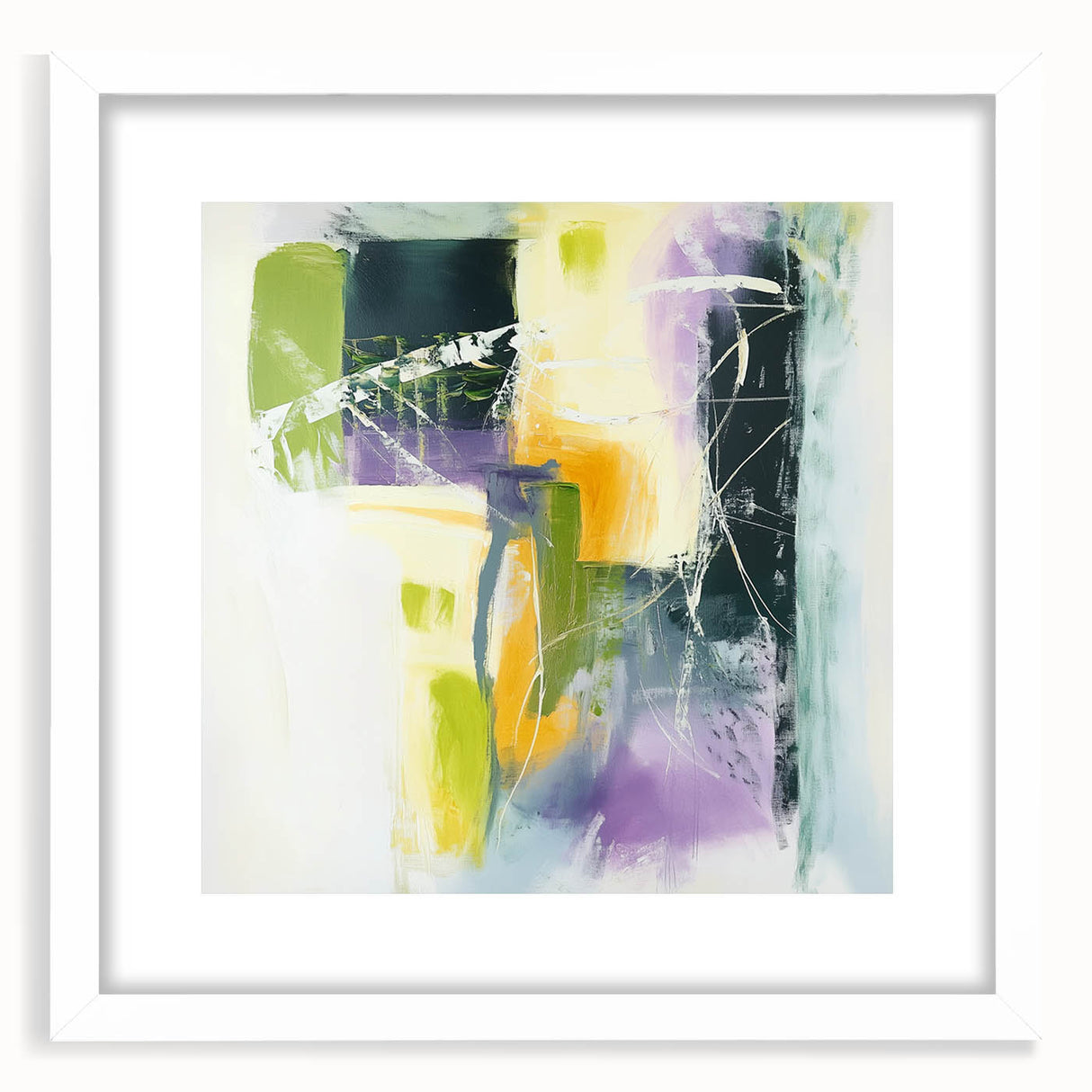 Geometric Abstract Wall Decor – Green, Purple & Yellow Expression