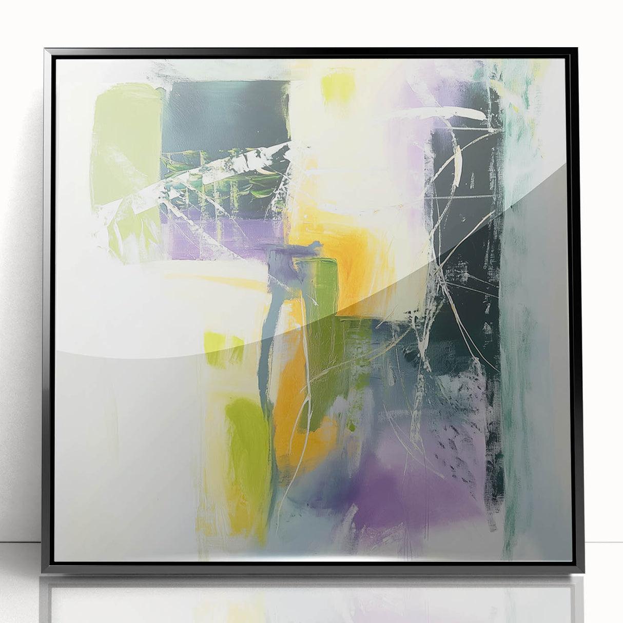 Geometric Abstract Wall Decor – Green, Purple & Yellow Expression