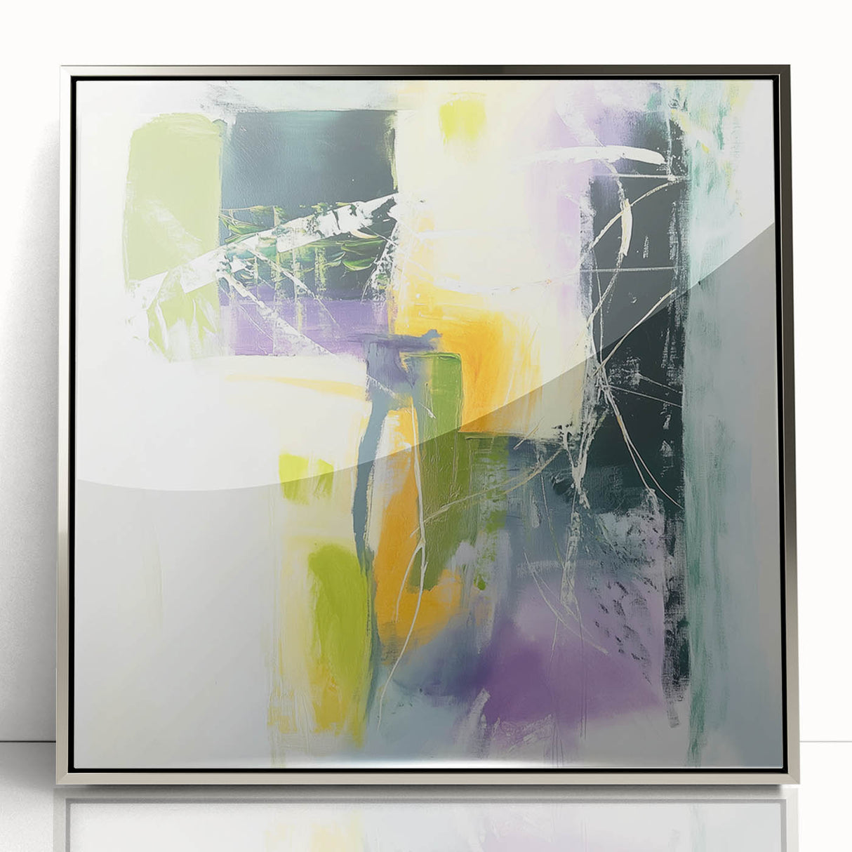 Geometric Abstract Wall Decor – Green, Purple & Yellow Expression