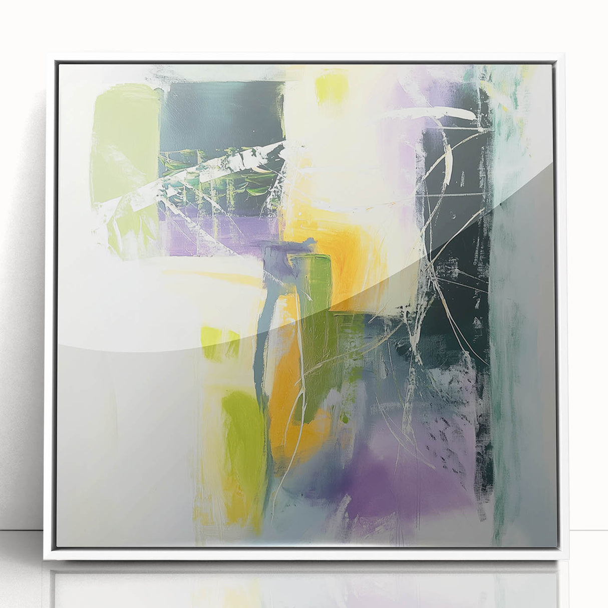 Geometric Abstract Wall Decor – Green, Purple & Yellow Expression