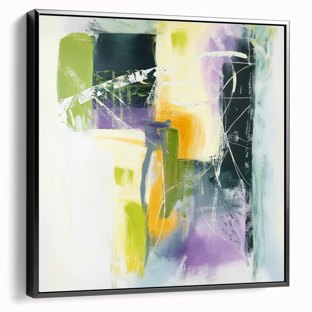 Geometric Abstract Wall Decor – Green, Purple & Yellow Expression
