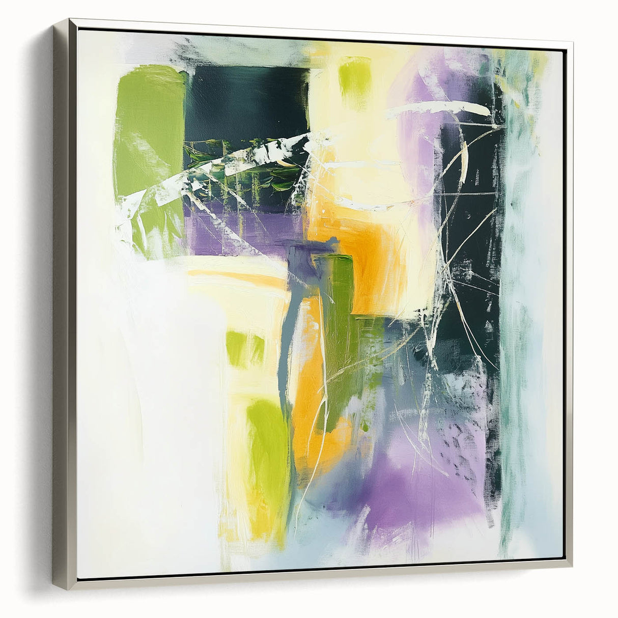 Geometric Abstract Wall Decor – Green, Purple & Yellow Expression