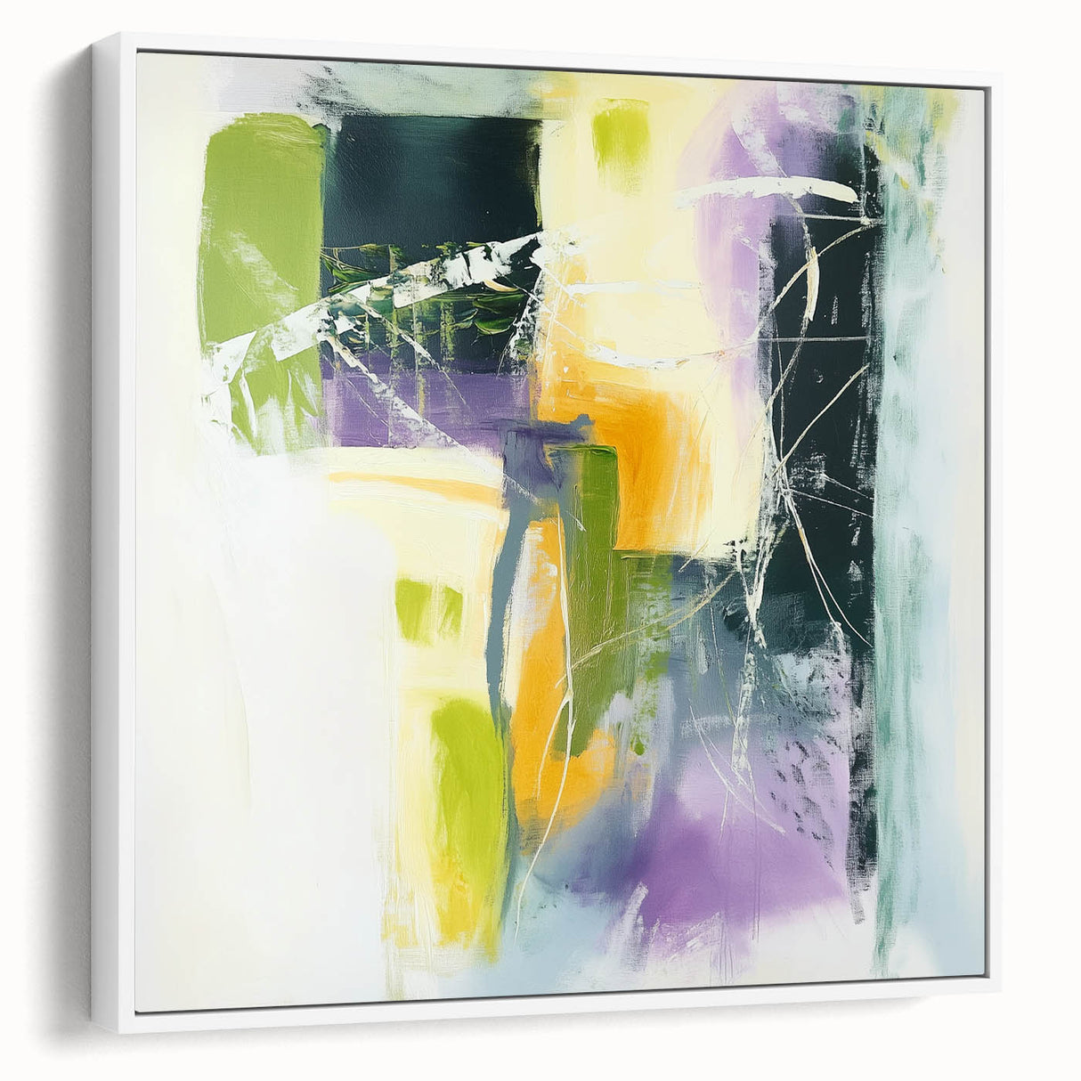 Geometric Abstract Wall Decor – Green, Purple & Yellow Expression