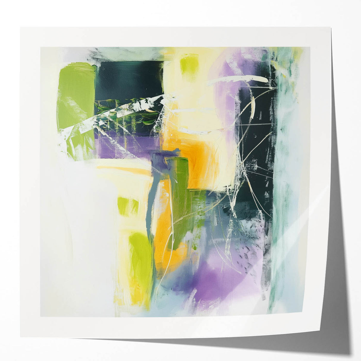 Geometric Abstract Wall Decor – Green, Purple & Yellow Expression