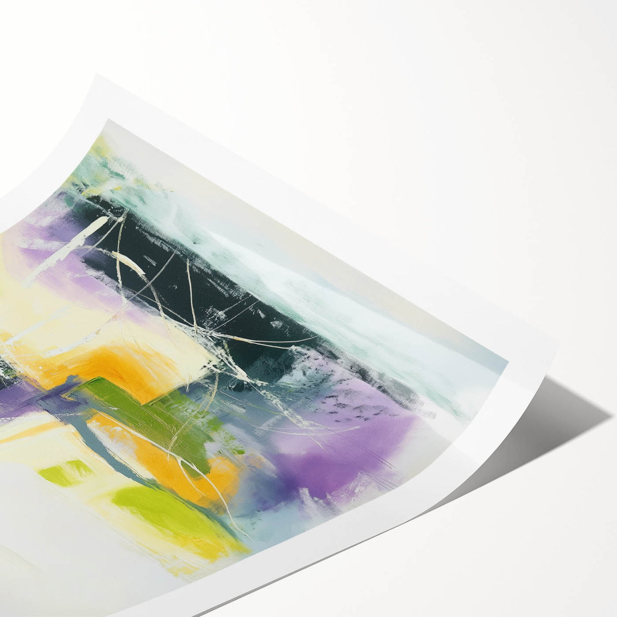 Geometric Abstract Wall Decor – Green, Purple & Yellow Expression