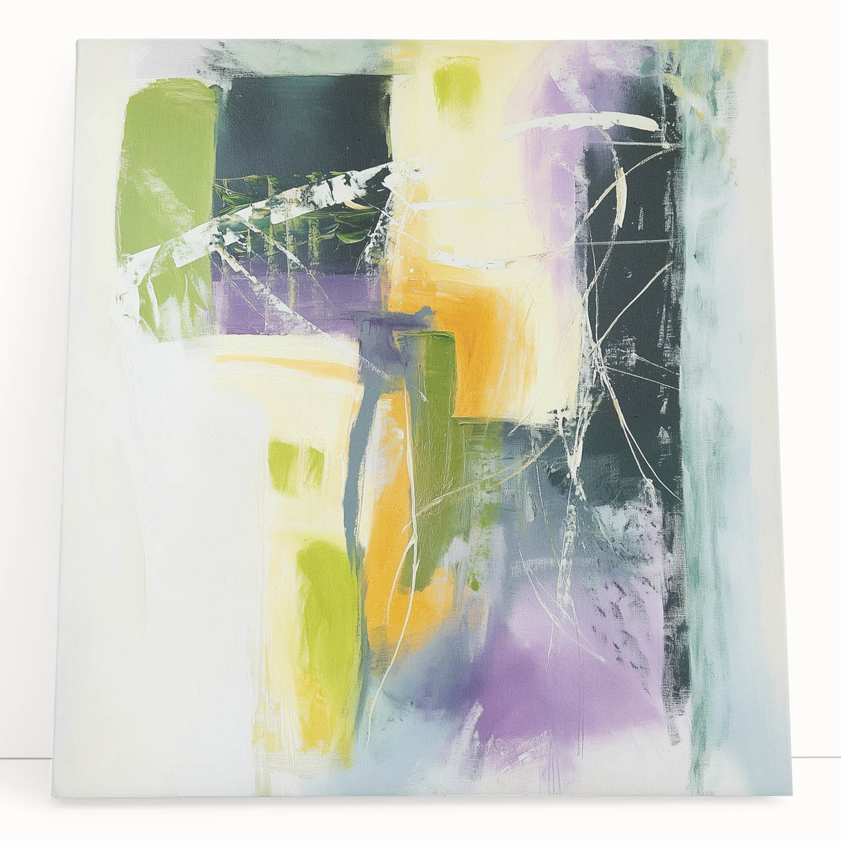 Geometric Abstract Wall Decor – Green, Purple & Yellow Expression