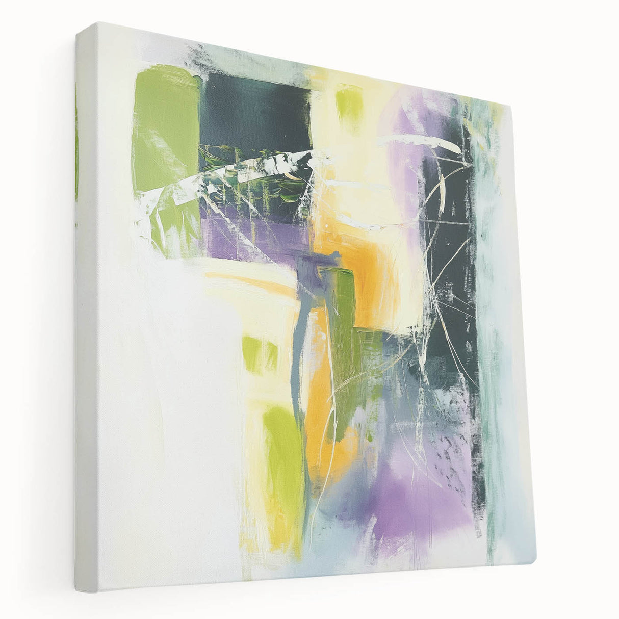 Geometric Abstract Wall Decor – Green, Purple & Yellow Expression