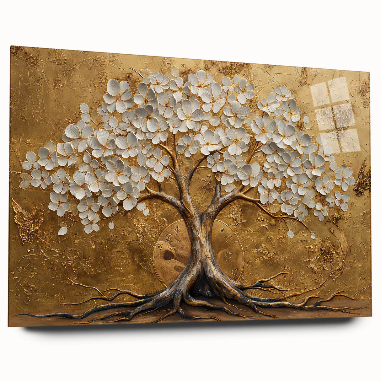 Golden Tree of Life Wall Art – Elegant Floral Canvas for Living Room