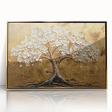 Golden Tree of Life Wall Art – Elegant Floral Canvas for Living Room