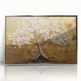 Golden Tree of Life Wall Art – Elegant Floral Canvas for Living Room