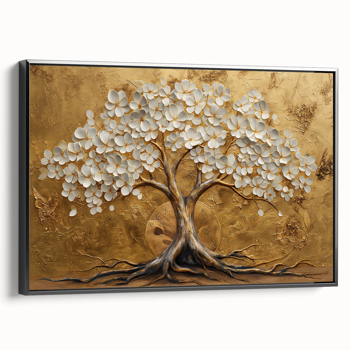 Golden Tree of Life Wall Art – Elegant Floral Canvas for Living Room