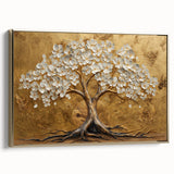 Golden Tree of Life Wall Art – Elegant Floral Canvas for Living Room