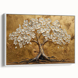 Golden Tree of Life Wall Art – Elegant Floral Canvas for Living Room