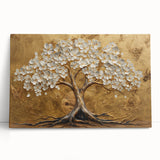 Golden Tree of Life Wall Art – Elegant Floral Canvas for Living Room