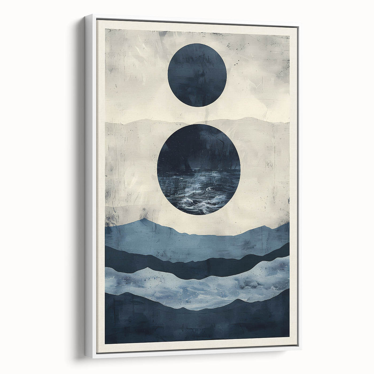 Framed minimalist wall art featuring an abstract design in soft pastel tones, elegantly displayed in a sleek white frame, ideal for modern home decor.