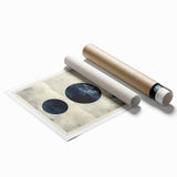 Abstract minimalist wall art print showcasing soft pastel colors and geometric shapes, elegantly rolled for shipping in a protective cardboard tube. Ideal for modern decor.