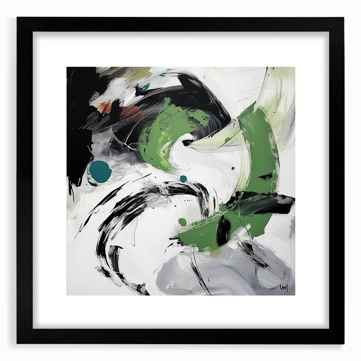 Minimalist Abstract Wall Art – Expressive Green & Black Brushstrokes