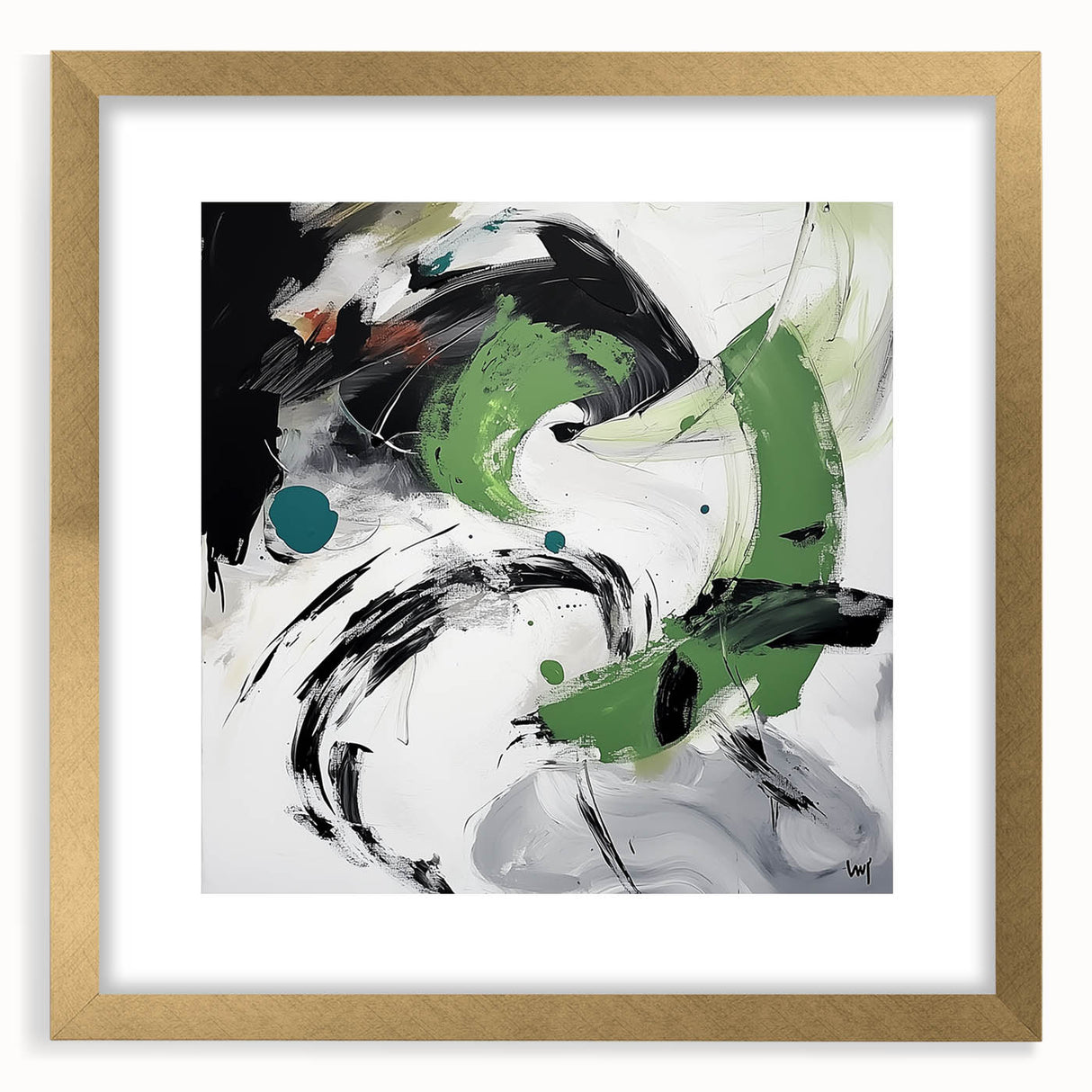 Minimalist Abstract Wall Art – Expressive Green & Black Brushstrokes