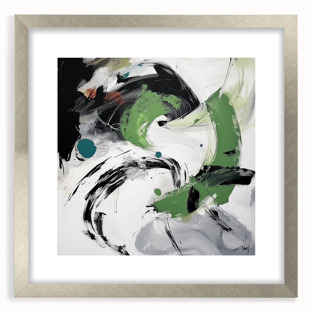 Minimalist Abstract Wall Art – Expressive Green & Black Brushstrokes