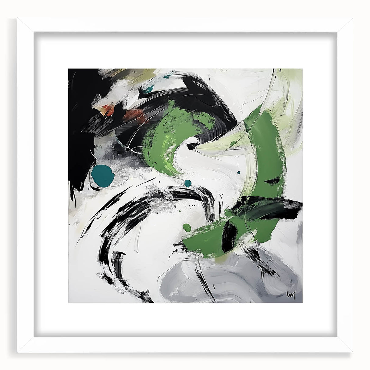 Minimalist Abstract Wall Art – Expressive Green & Black Brushstrokes