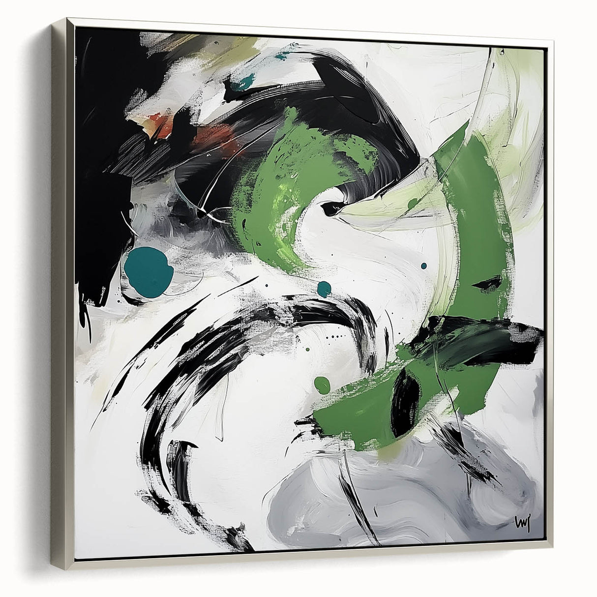Minimalist Abstract Wall Art – Expressive Green & Black Brushstrokes