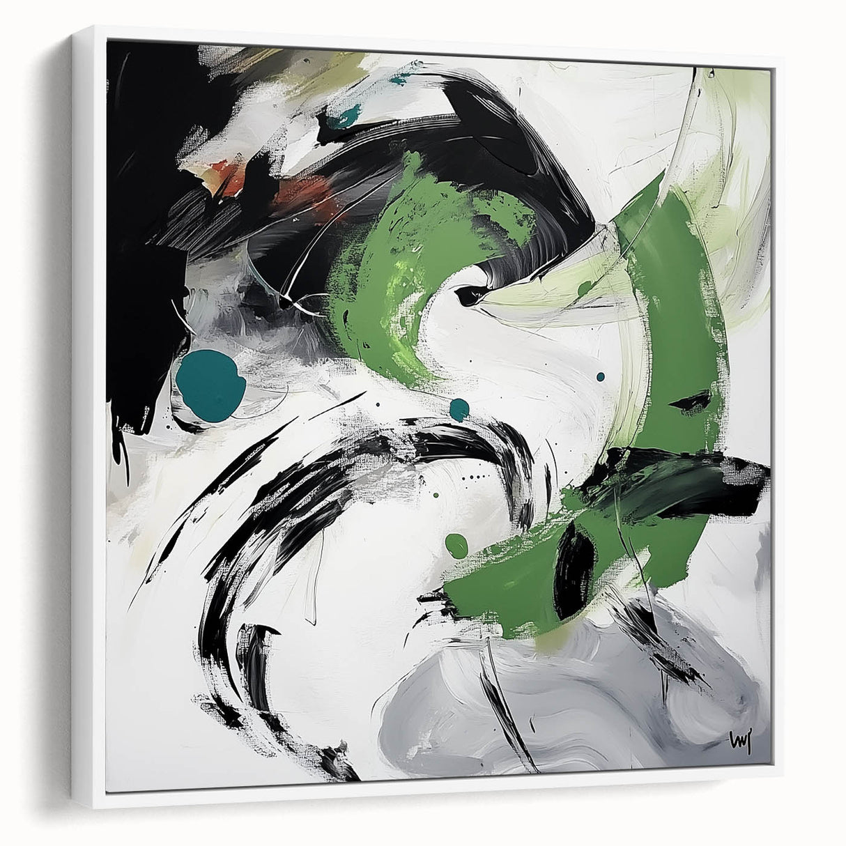 Minimalist Abstract Wall Art – Expressive Green & Black Brushstrokes