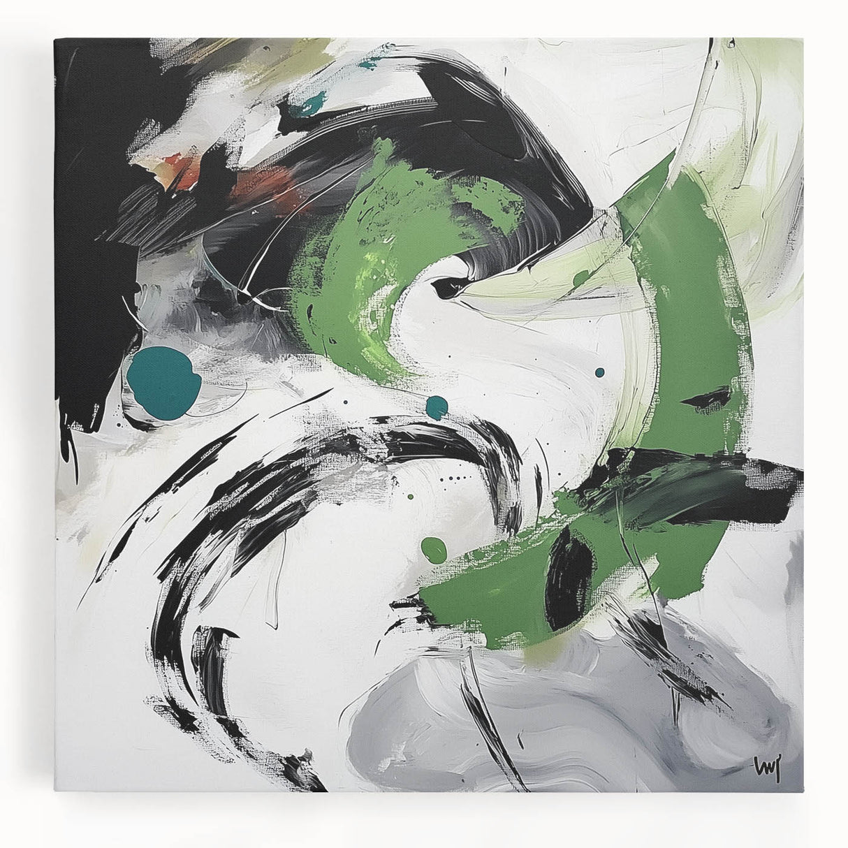 Minimalist Abstract Wall Art – Expressive Green & Black Brushstrokes