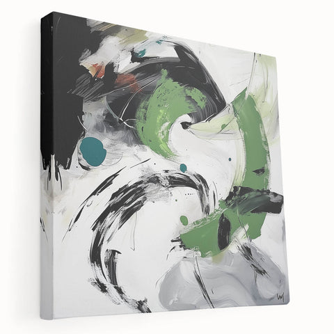 Minimalist Abstract Wall Art – Expressive Green & Black Brushstrokes