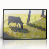 Modern Wall Art - Black Cow in a Meadow by Georges Seurat - Rustic Farm Decor