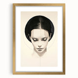 Abstract minimalist wall art featuring a gold frame and mat, showcasing geometric shapes and soft colors, perfect for modern home decor and aesthetic enhancement.