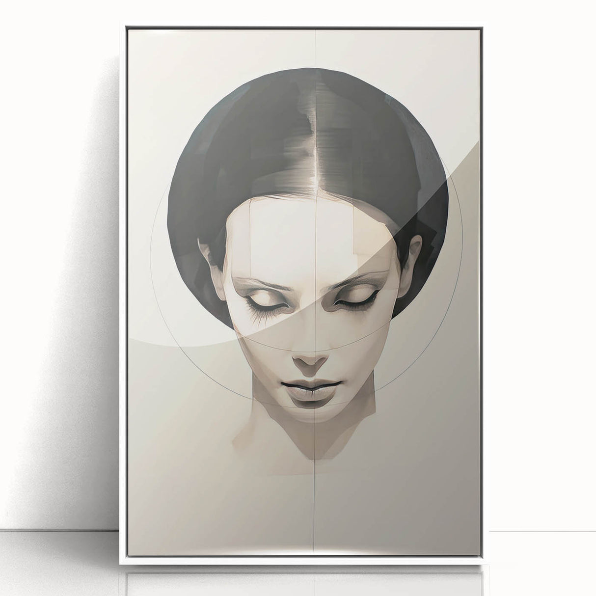 Framed minimalist abstract wall art featuring a white acrylic design, showcasing geometric shapes and subtle tones, perfect for modern home decor.