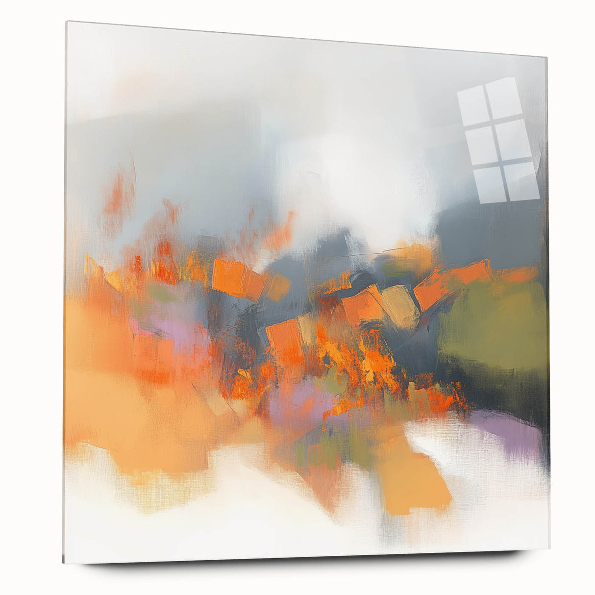 Large Abstract Wall Art – Fiery Orange & Green Contemporary Motion