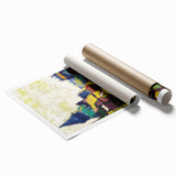 Modern Wall Art: Vibrant Cityscape in Bold Hues – Expressive Urban Decor