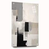 Abstract minimalist wall art print featuring geometric shapes in soft pastel colors, mounted on acrylic glass for a modern decor accent. Ideal for contemporary interiors.