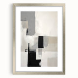 Abstract minimalist wall art featuring geometric shapes in soft pastel colors, presented in a sleek silver frame with a mat, enhancing modern decor aesthetics.