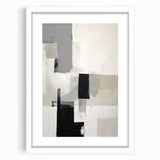 Abstract minimalist wall art framed in white with a sleek mat, showcasing soft pastel colors and geometric shapes, perfect for modern decor.