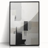 Framed abstract minimalist wall art featuring a sleek black design, showcasing a modern aesthetic suitable for contemporary home decor. Ideal for enhancing living spaces with elegance and style.