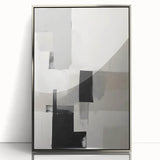 Framed abstract minimalist wall art in silver acrylic, showcasing a sleek design with soft curves and geometric patterns, ideal for modern home decor.
