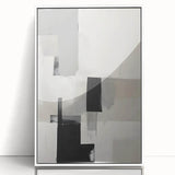 Framed abstract minimalist wall art featuring soft beige and white tones, elegantly displayed in a sleek acrylic frame, ideal for contemporary home decor.