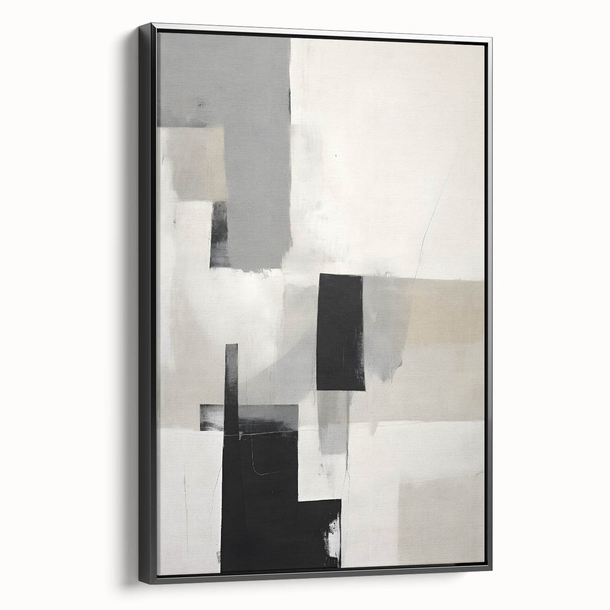 Framed minimalist wall art canvas in black, showcasing an abstract design from a side view, ideal for modern home decor, enhancing contemporary interiors.