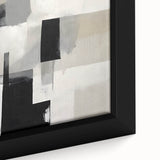 Close-up of a framed abstract minimalist wall art piece showcasing vibrant colors and geometric shapes, perfect for modern decor and artistic expression.