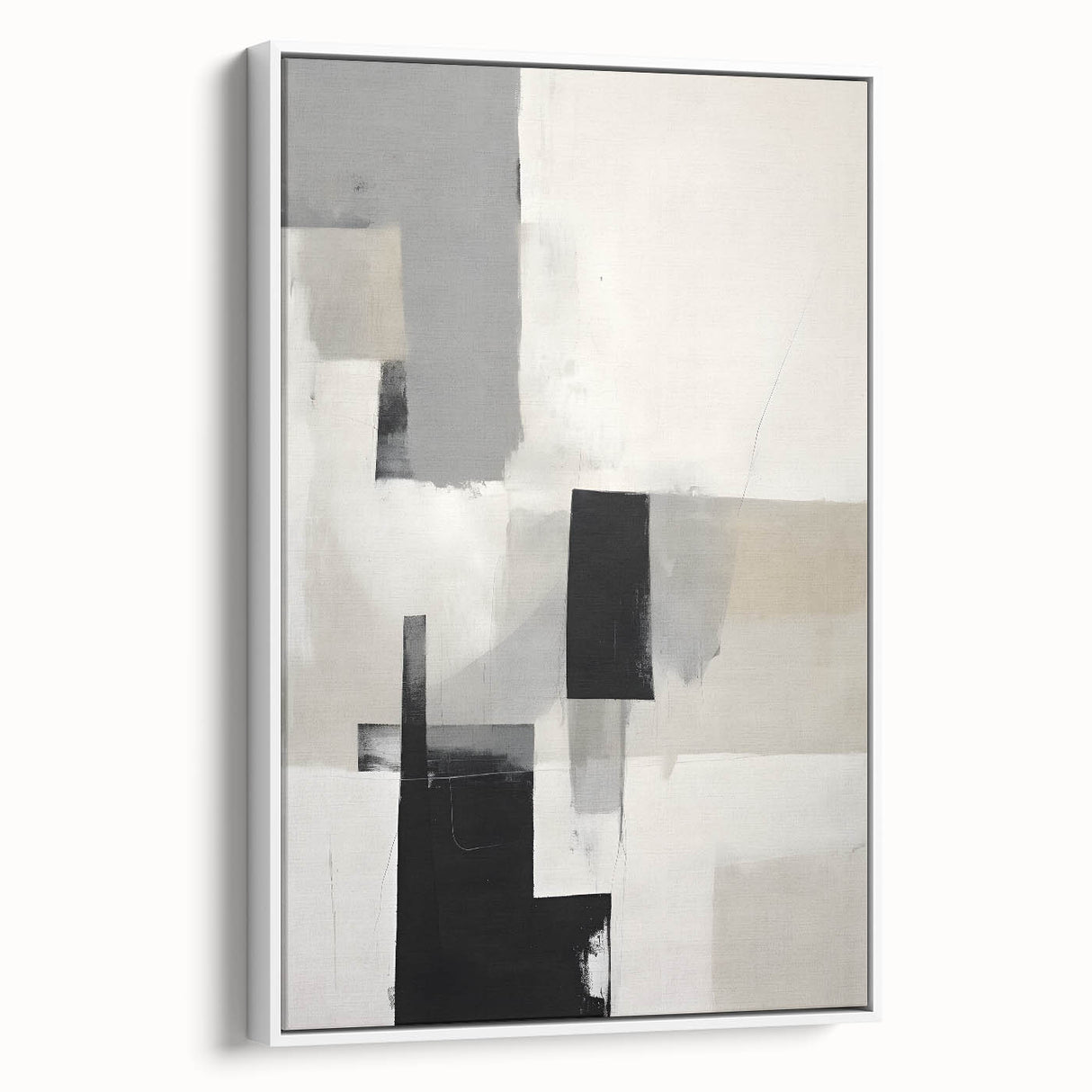 Abstract minimalist wall art framed in a sleek white frame, showcasing a modern design with soft colors and clean lines, perfect for contemporary decor.