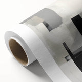 Abstract minimalist wall art on rolled canvas displaying soft pastel colors and geometric shapes, ideal for modern home decor, presented in a protective cardboard tube.