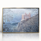 Framed acrylic artwork showcasing a vibrant landscape of a castle, highlighted by an elegant gold frame, ideal for enhancing home decor with a touch of sophistication.