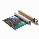 Stunning landscape canvas print showcasing vibrant cliffs and serene natural beauty, expertly rolled and packaged in a protective cardboard tube for safe delivery.