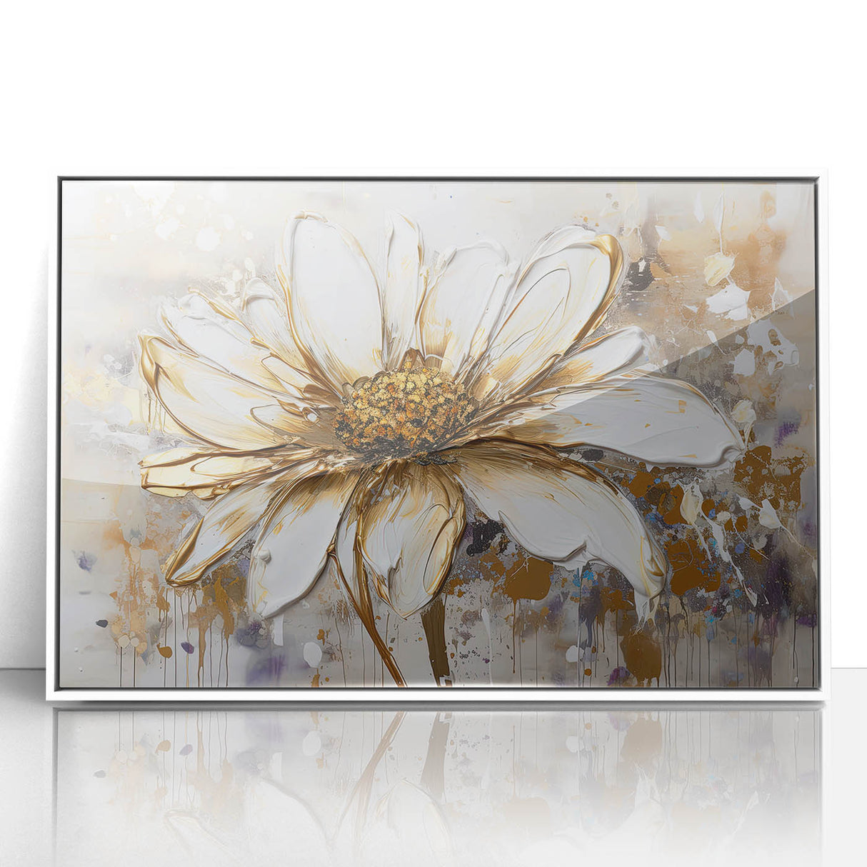Golden White Daisy – Modern Floral Wall Art for Living Room