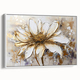 Golden White Daisy – Modern Floral Wall Art for Living Room