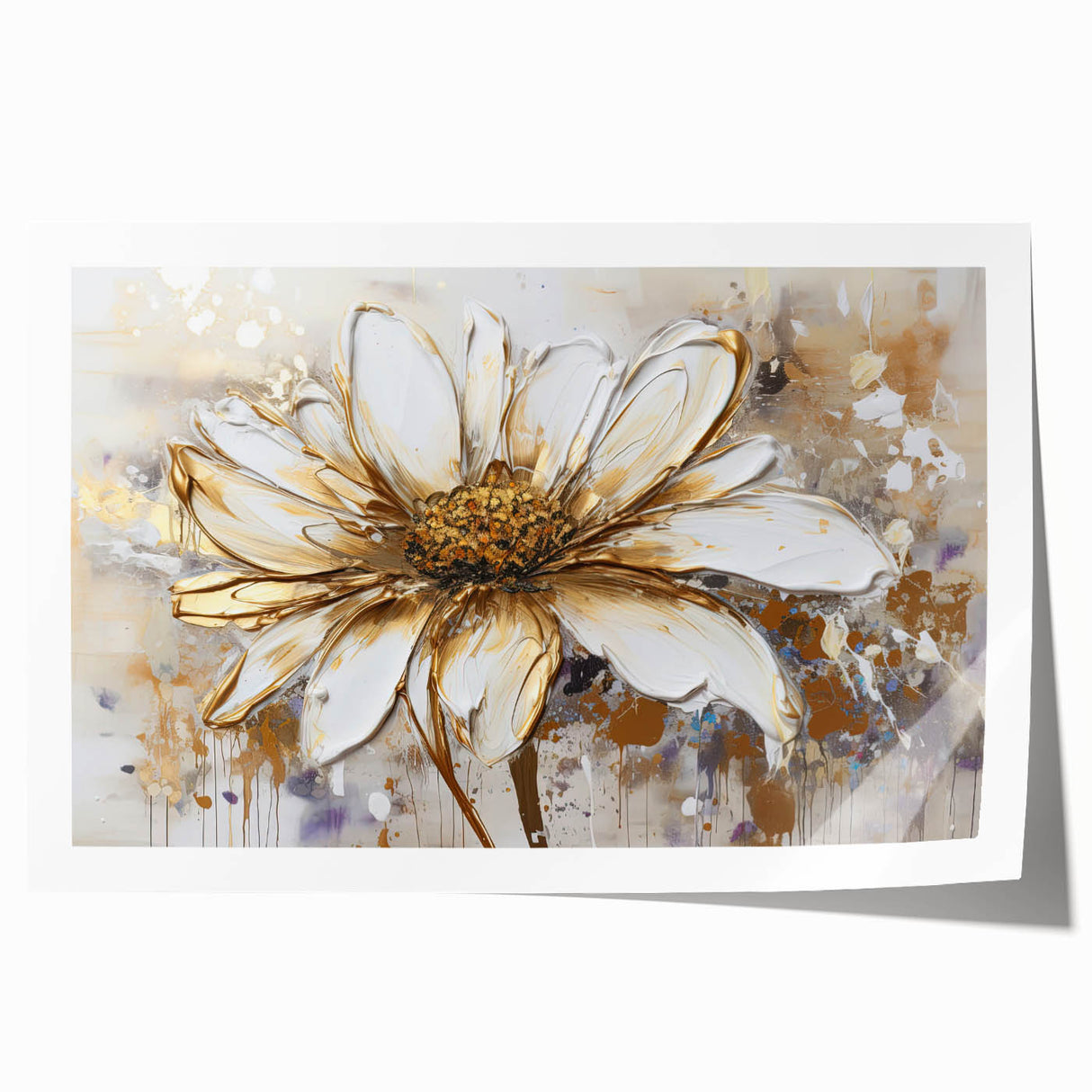 Golden White Daisy – Modern Floral Wall Art for Living Room