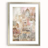 Abstract architecture wall art framed in silver with a mat, showcasing geometric patterns and modern design elements, perfect for contemporary home decor.